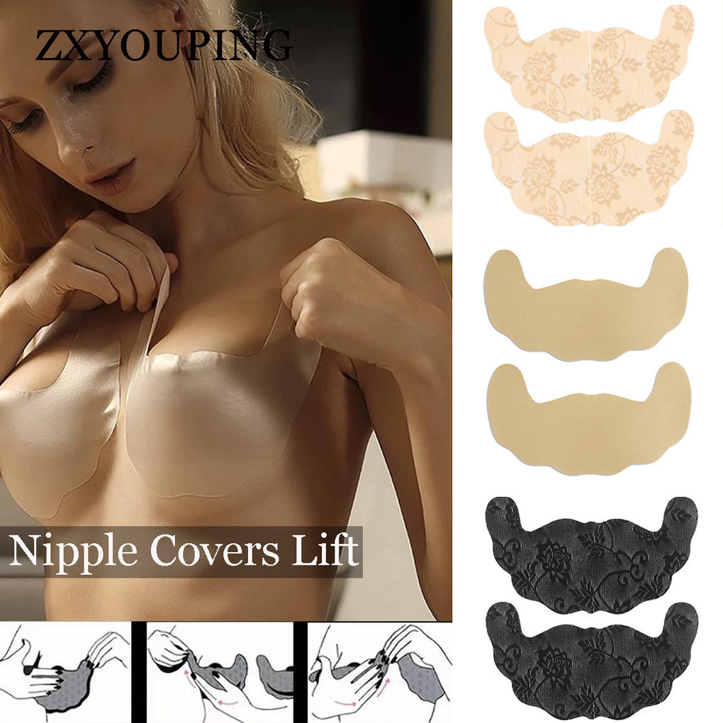 Strapless Bra Adhesive - เทปกาวยกกระชับหน้าอกติดแผ่นซิลิโคนปิดหัวนมลูกไม้5คู่ดันยกทรงล่องหนยกอุปกรณ์เสริมชุดชั้นในสตรีหัวนมทิ้ง