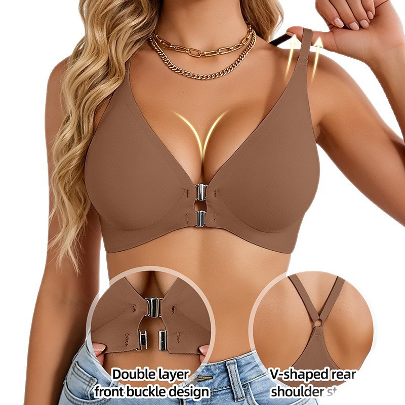 Full Coverage Bra - บราไร้โครงแบบดันทรง ลายเสือดาว สำหรับผู้หญิง แบบติดตะขอหน้า ทรงสามมิติ กระชับเต็มที่