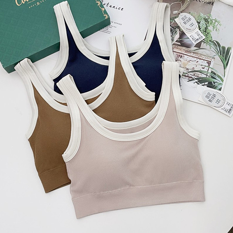 T Shirt Bra Seamless - ชุดนอนแบบไร้ตะเข็บ รุ่นใหม่ ปี 2025 เสื้อชั้นในแบบมีฟองน้ำเสริมทรง สีตัดกัน