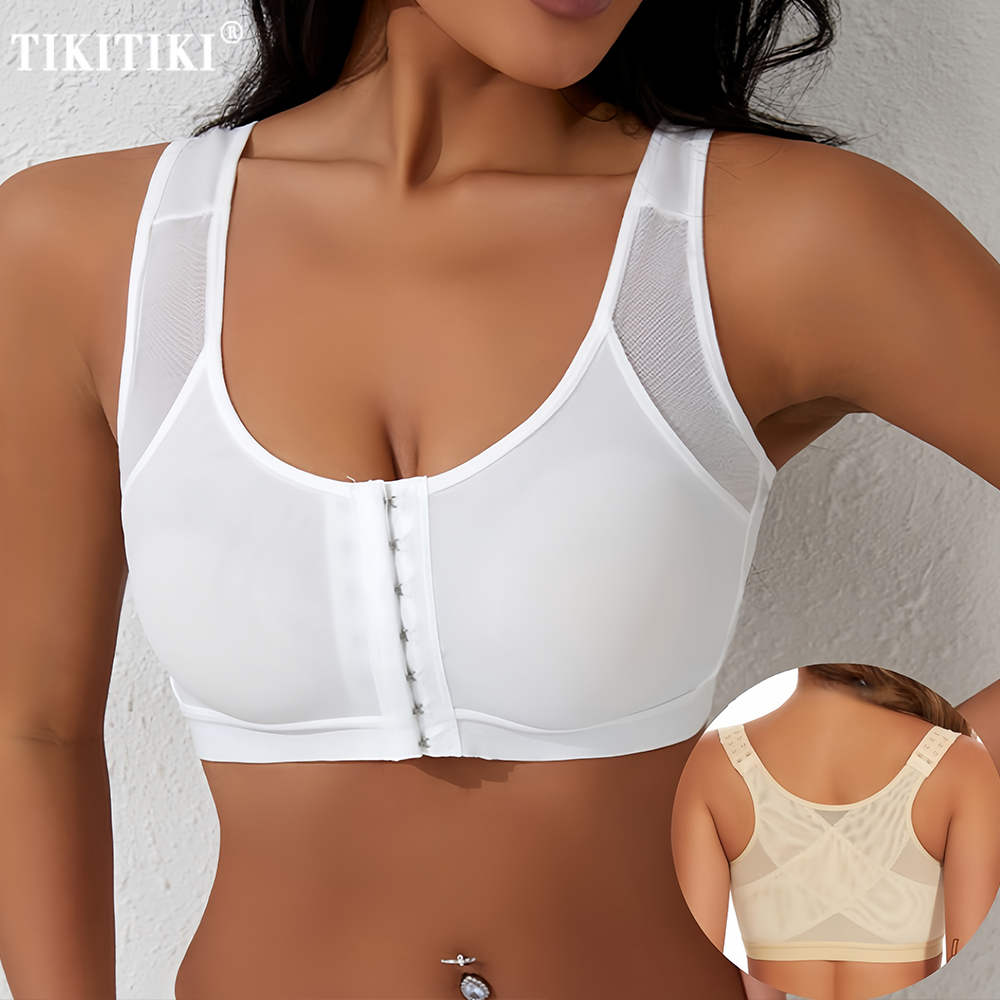 Mastectomy Bra Pocket - สปอร์ตบราสำหรับผู้หญิงทุกวัน บราหลังผ่าตัดแบบรัดกระชับ บราแบบติดตะขอด้านหน้า ไม่มีโครง ไม่มีฟองน้ำ บราแบบเต็มตัว