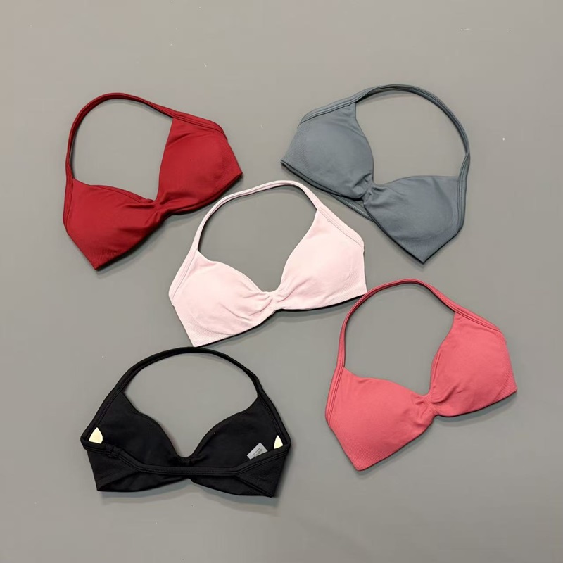 Sports Bra Racerback - เสื้อชั้นในกีฬาแบบผูกคอสำหรับผู้หญิง คอวี มีฟองน้ำเสริม ถอดออกได้ เนื้อผ้านุ่มลื่น ไร้ตะเข็บ