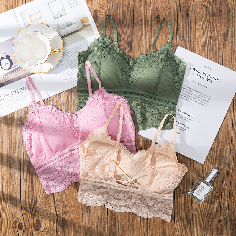 Lace Bralette Set - 3D ชุดชั้นในลูกไม้สุดเซ็กซี่บราบราทรงสปอร์ตไร้รอยต่อบรายกทรงเปิดหลังแบบตัวยูชุดชั้นในผู้หญิง
