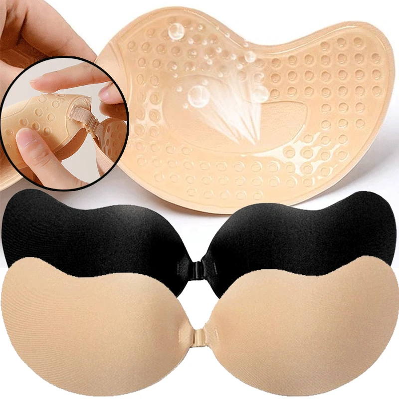 Plunge Bra Push Up - แผ่นปิดจุกนมแบบใช้ซ้ำได้ ขนาด A-D คัพ บราซิลิโคนเสริมฟองน้ำแบบไร้สาย ติดได้เอง