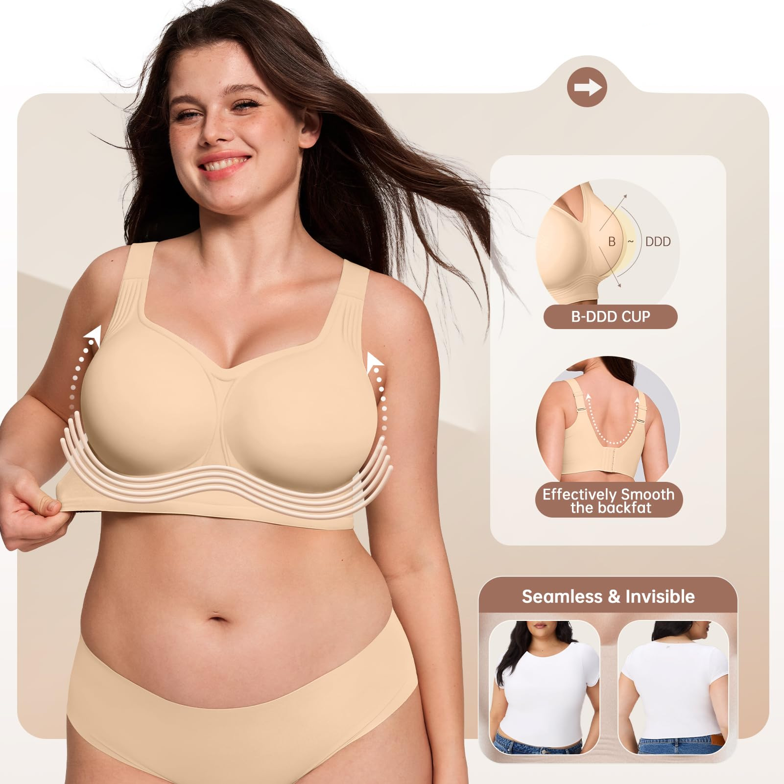 บราไร้โครงสำหรับผู้หญิงไซส์ใหญ - Underwire Bra Padded บทวิจารณ์และราคา