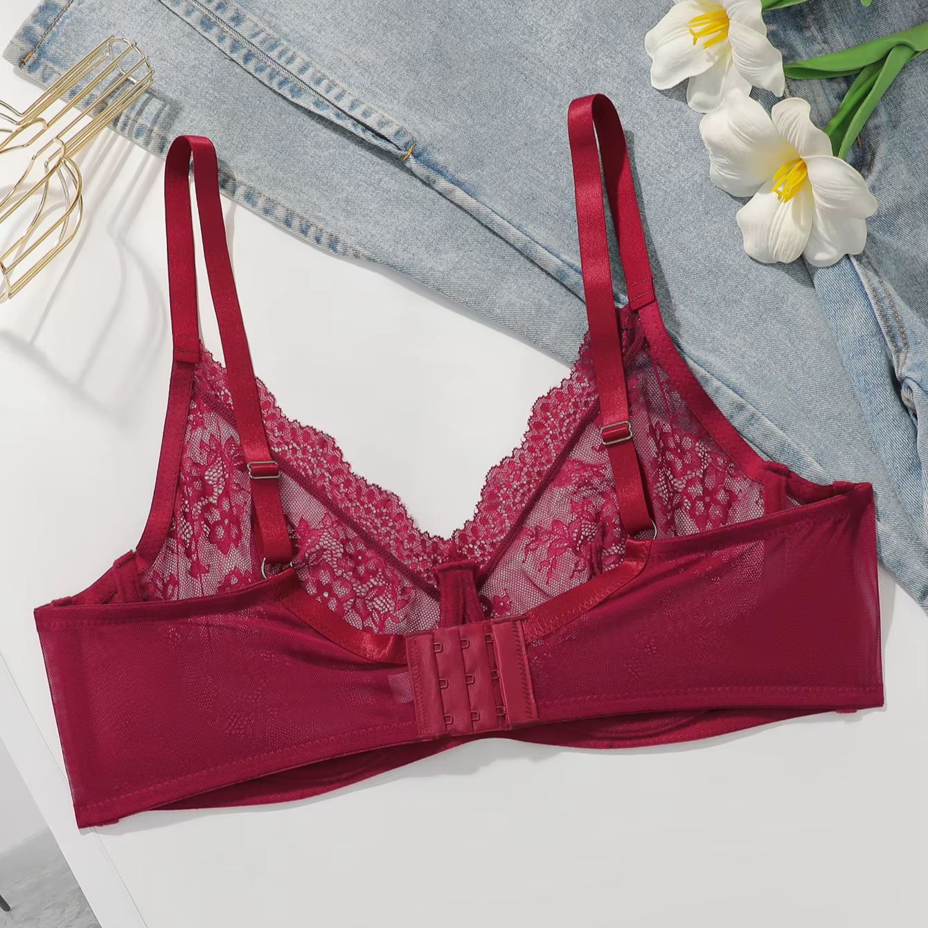 บราลูกไม้สีแดงสำหรับผู้หญิงไซส - Sheer Mesh Bra บทวิจารณ์และราคา