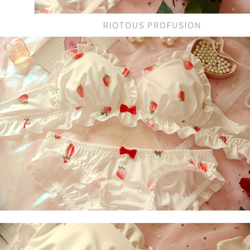 สตรอเบอร์รี่น่ารักผ้าไหมญี่ปุ่ - Lace Bralette Set บทวิจารณ์และราคา